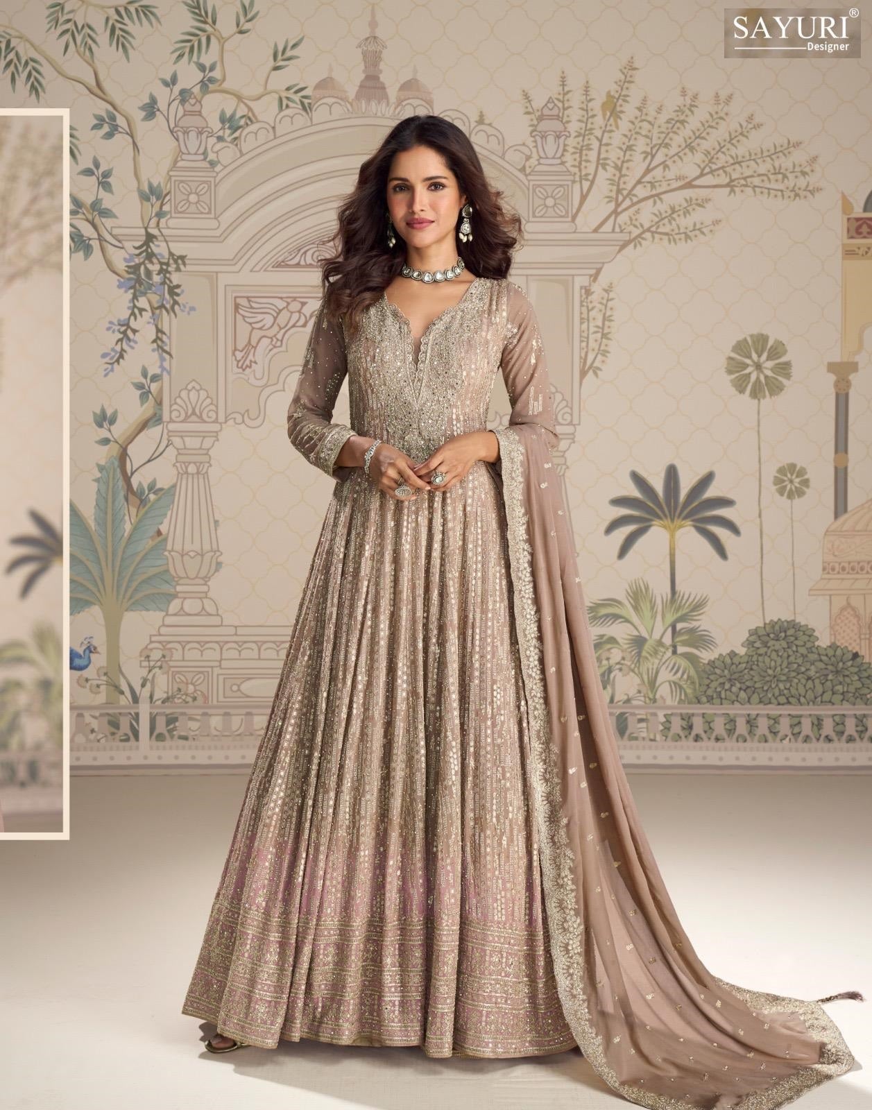 Saboori Sayuri Georgette Gown Dupatta Set Exporter India