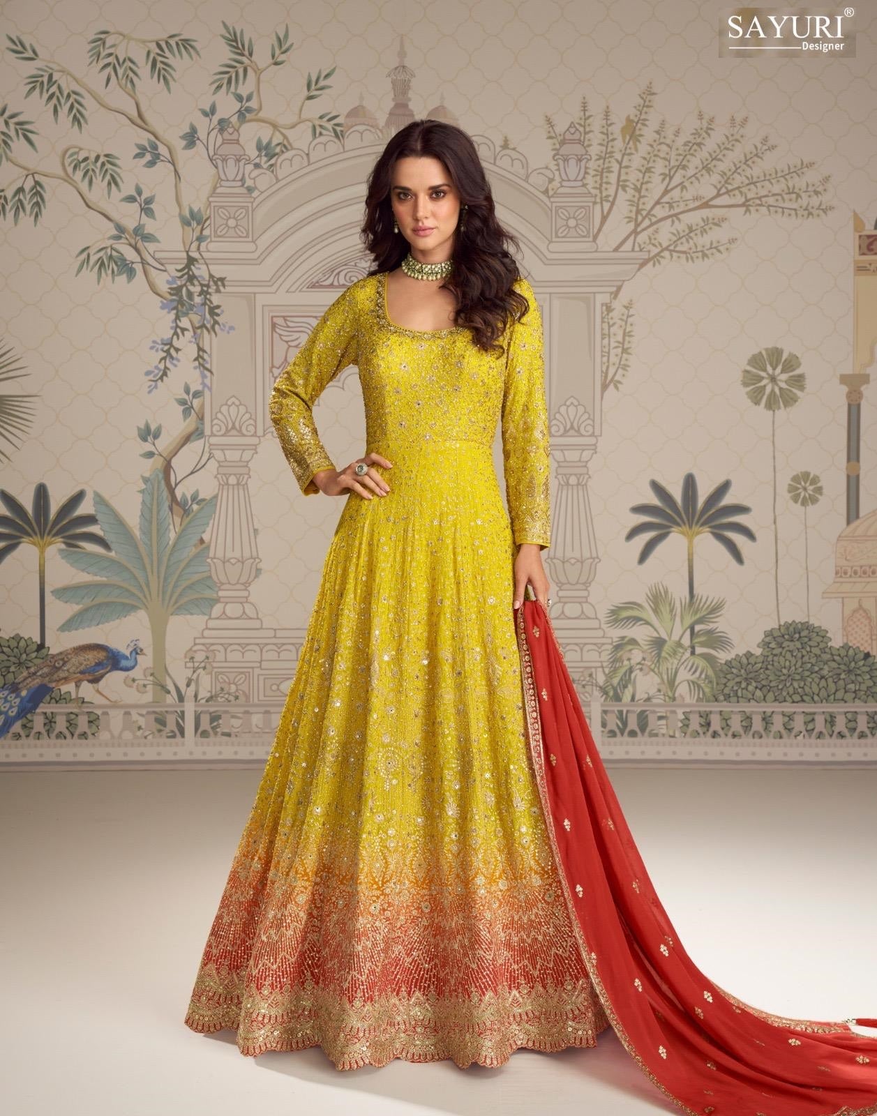 Saboori Sayuri Georgette Gown Dupatta Set Exporter India