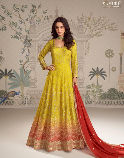 Saboori Sayuri Georgette Gown Dupatta Set Exporter India