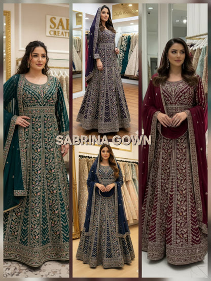Sabrina Gown Safa Creation Georgette Pakistani Salwar Suits Wholesale Rate