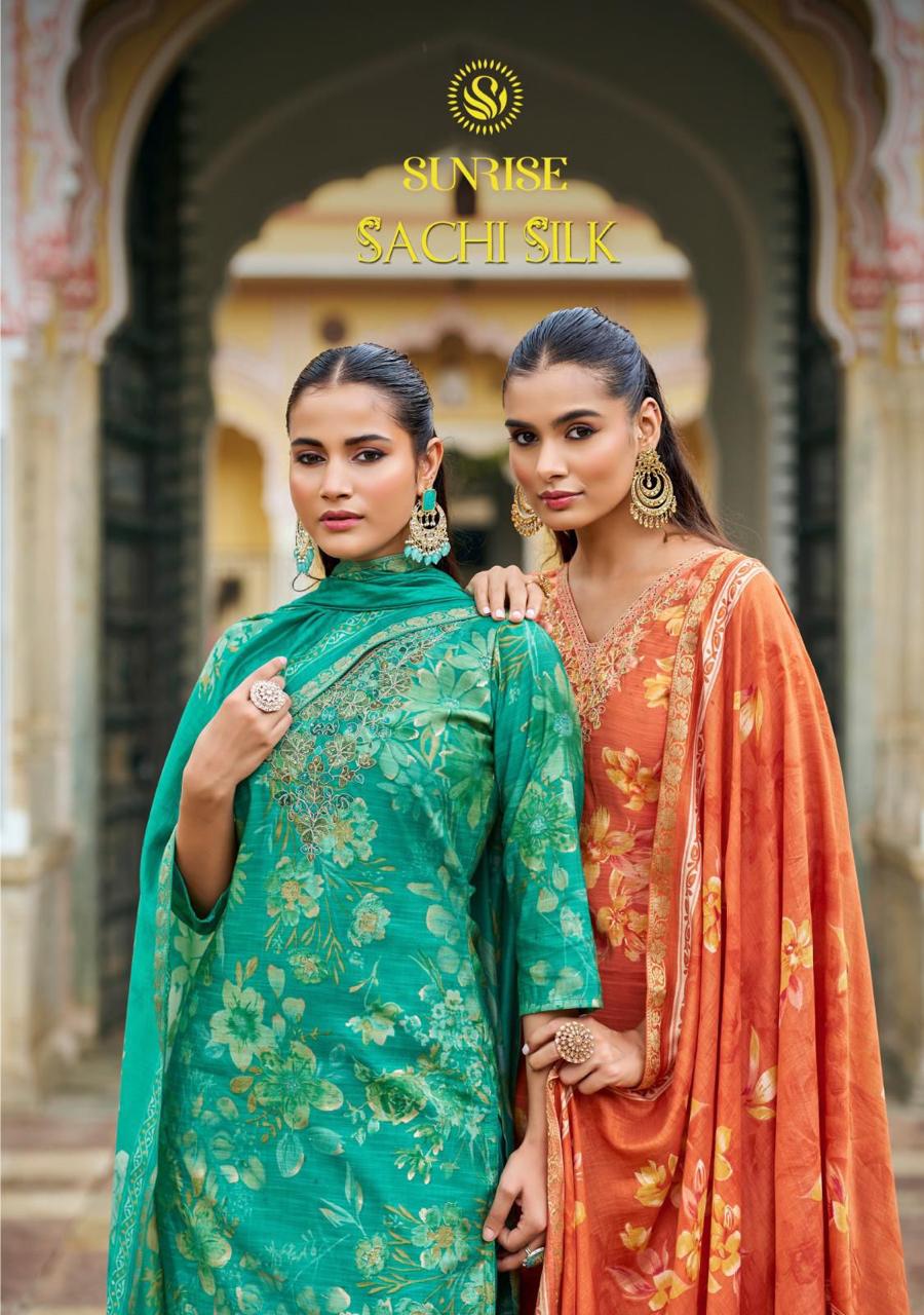 Sachi Silk Sunrise Muslin Silk Pant Style Suits Exporter
