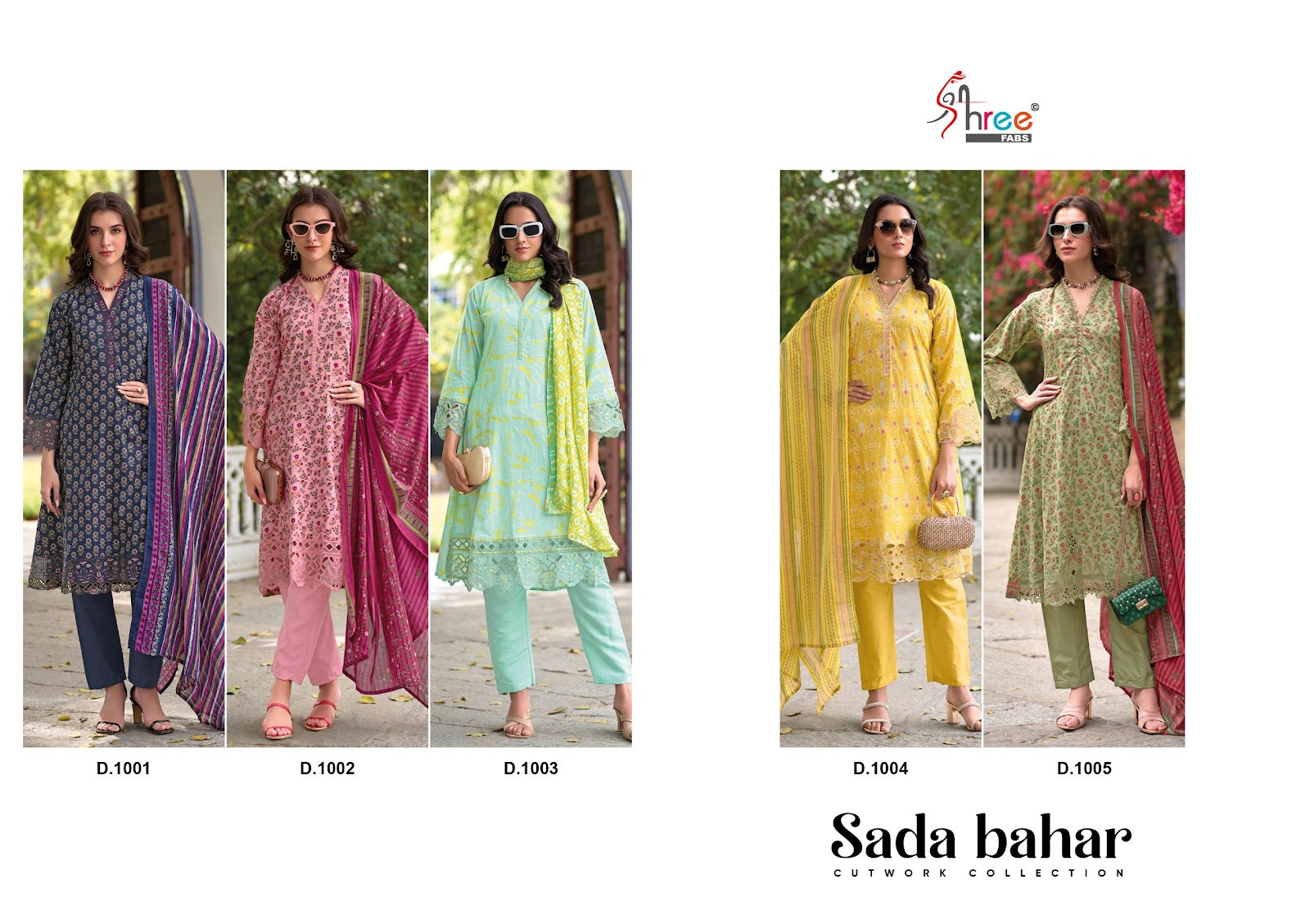 Sada Bahar Cut Work Collection Shree Fabs Cotton Pakistani Patch Work Suits Wholesaler