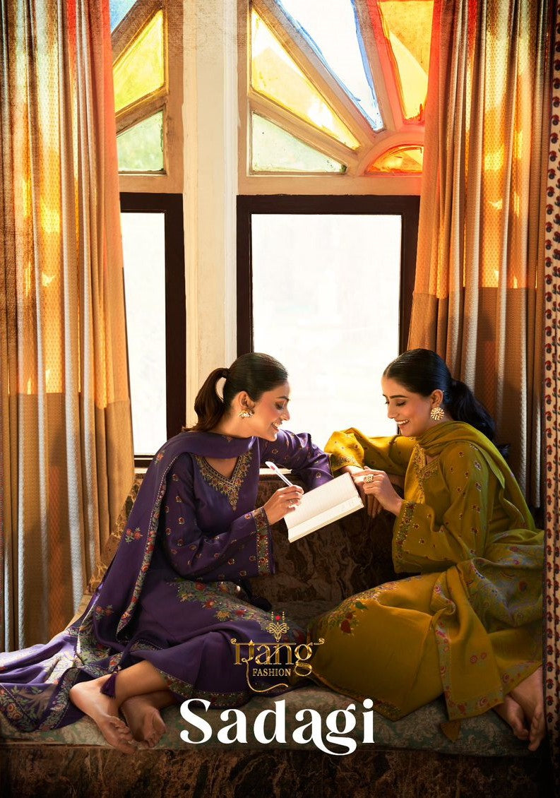 Sadagi Rang Fashion Roman Silk Pant Style Suits Wholesaler Gujarat