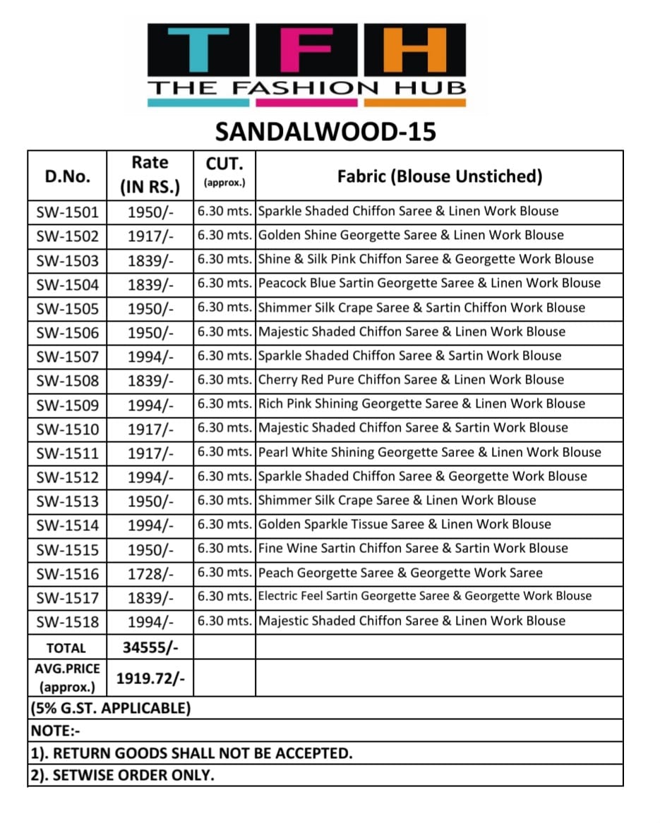 Sadalwood 15 Tfh Sarees Wholesaler India