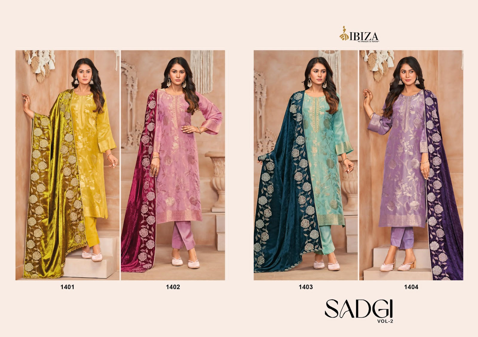 Sadgi Vol 2 Ibiza Silk Jacquard Pant Style Suits Wholesale Price