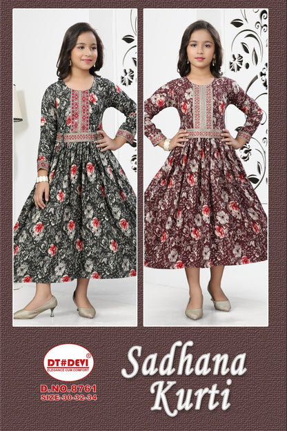 Sadhana Dn 8761 Dt Devi Rayon Girls Kurti Wholesaler Ahmedabad
