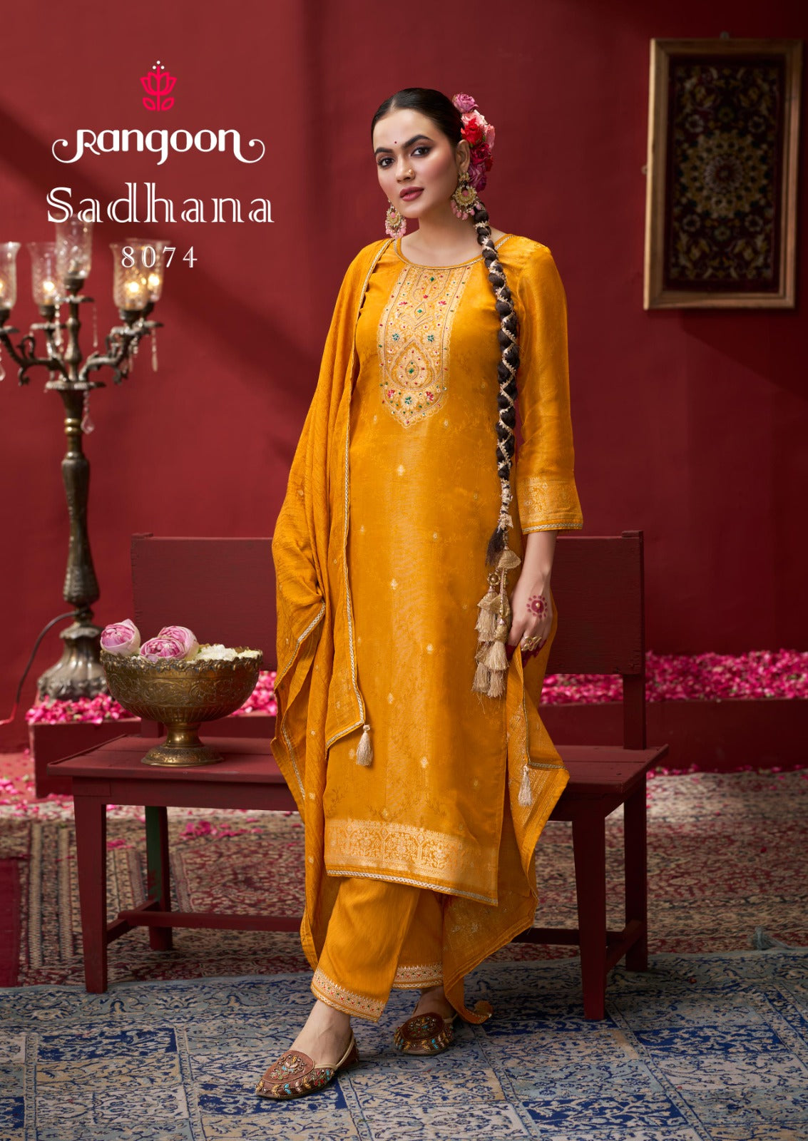 Sadhana Rangoon Jacquard Readymade Pant Style Suits Supplier India