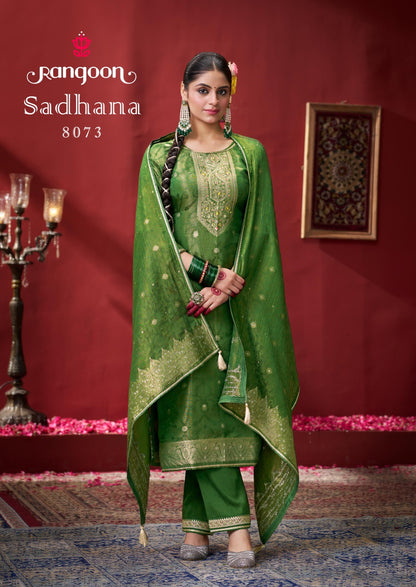 Sadhana Rangoon Jacquard Readymade Pant Style Suits Supplier India