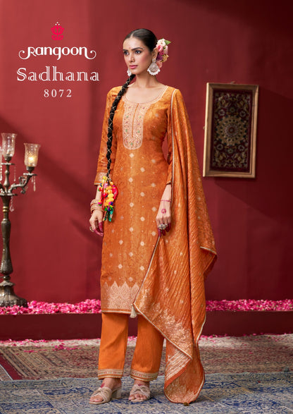Sadhana Rangoon Jacquard Readymade Pant Style Suits Supplier India