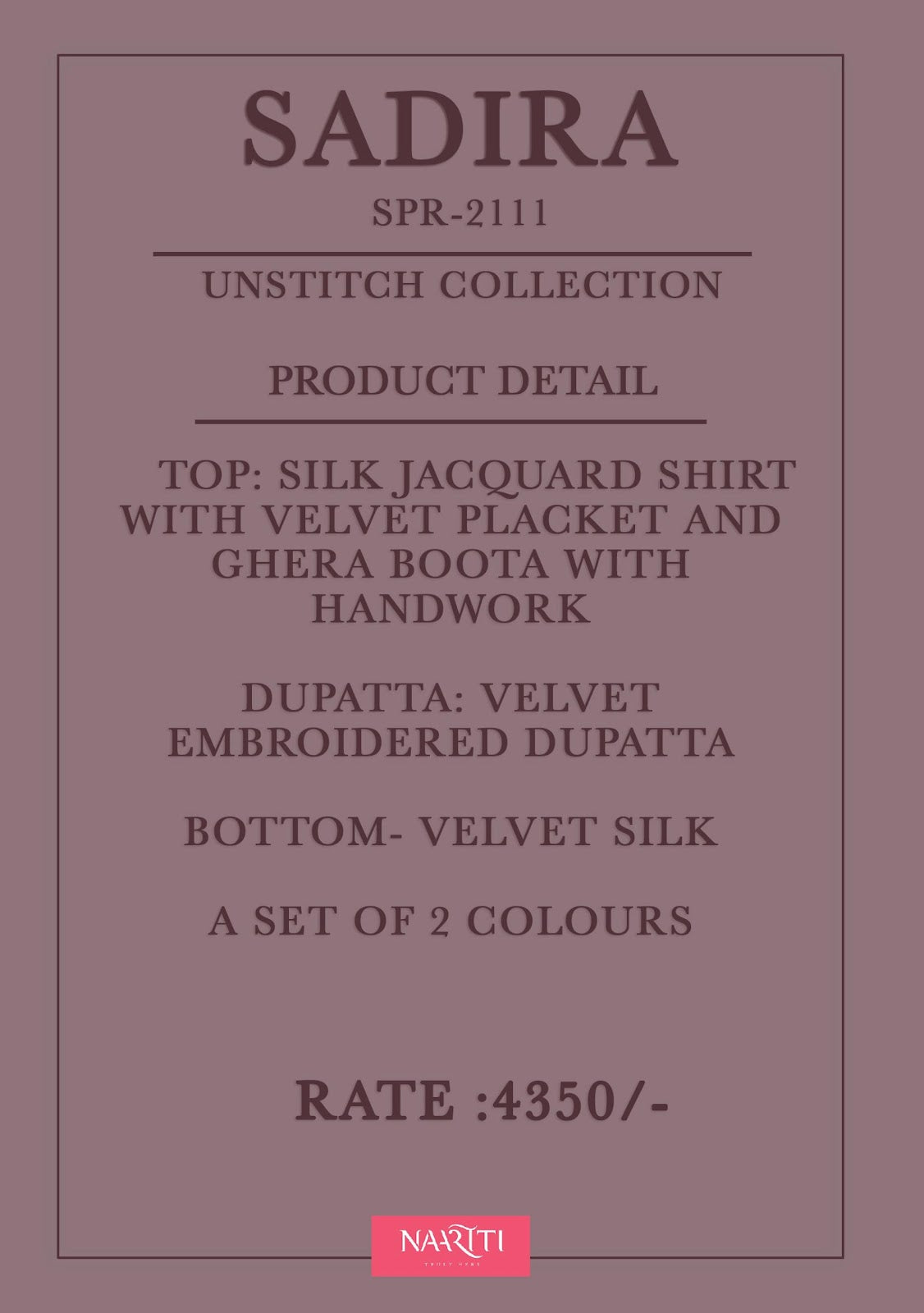 Sadira Naariti Silk Jacquard Velvet Suits Wholesaler Gujarat