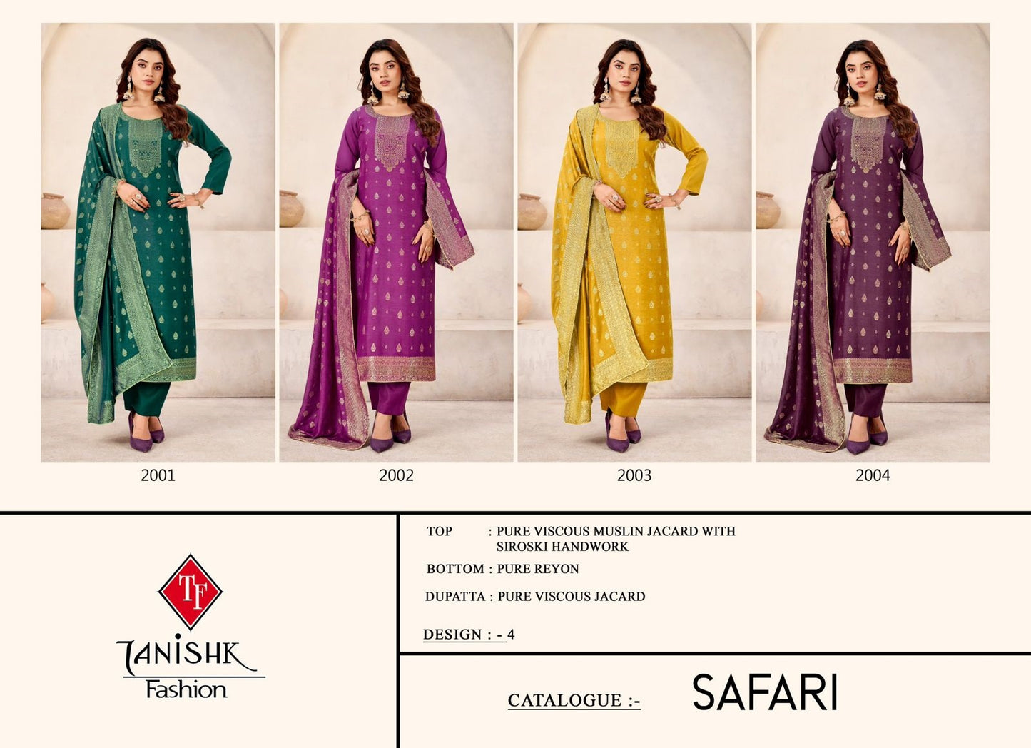 Safari Tanishk Fashion Muslin Jacquard Pant Style Suits Supplier Gujarat