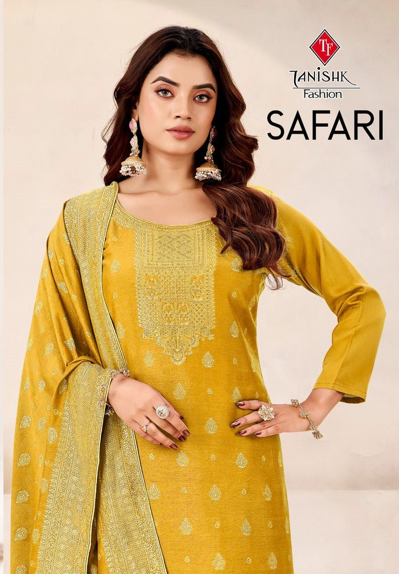 Safari Tanishk Fashion Muslin Jacquard Pant Style Suits Supplier Gujarat