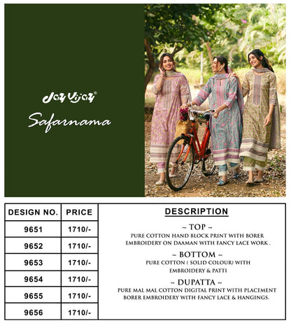 Safarnama Jay Vijay Pure Cotton Pant Style Suits Supplier Ahmedabad