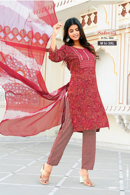 Safeena Jnx Rayon Foil Readymade Pant Style Suits Manufacturer