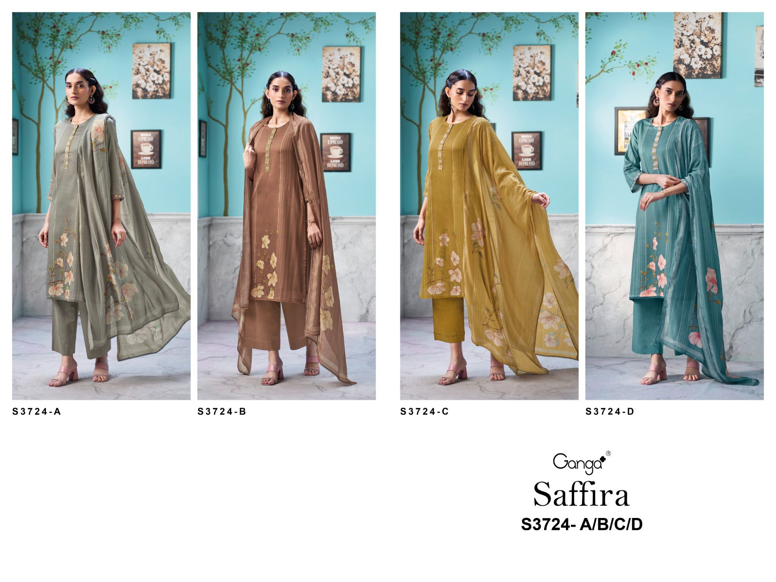 Saffira 3724 Ganga Premium Cotton Plazzo Style Suits Wholesale Price