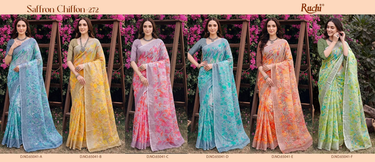 Saffron Chiffon 272 Ruchi Sarees Wholesaler