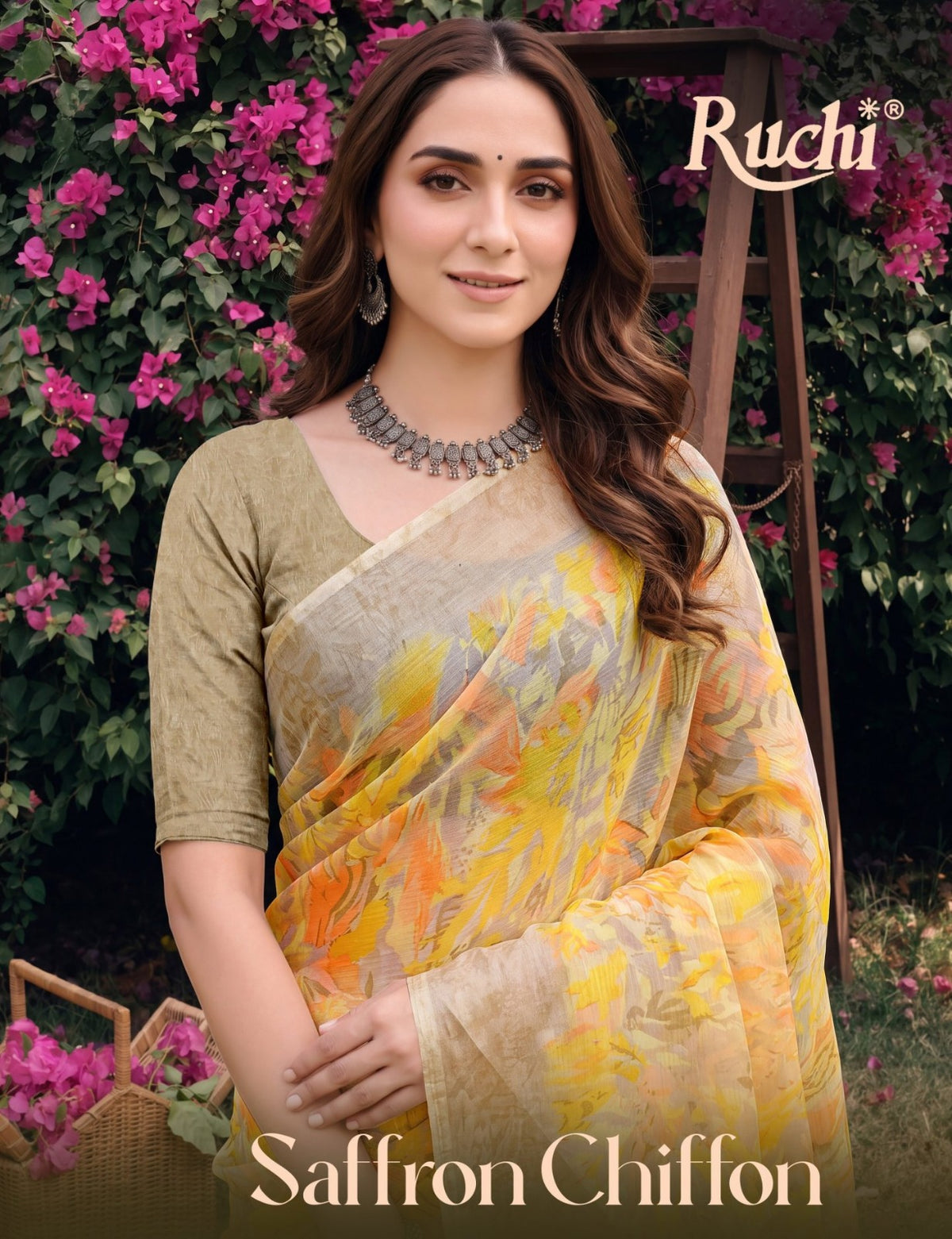 Saffron Chiffon 272 Ruchi Sarees Wholesaler