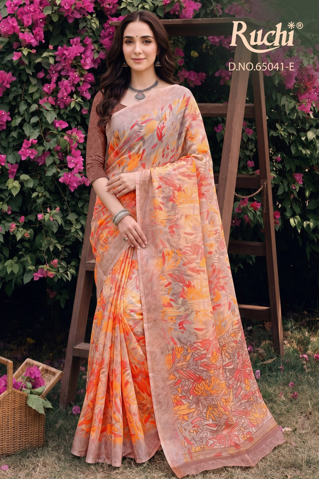 Saffron Chiffon 272 Ruchi Sarees Wholesaler