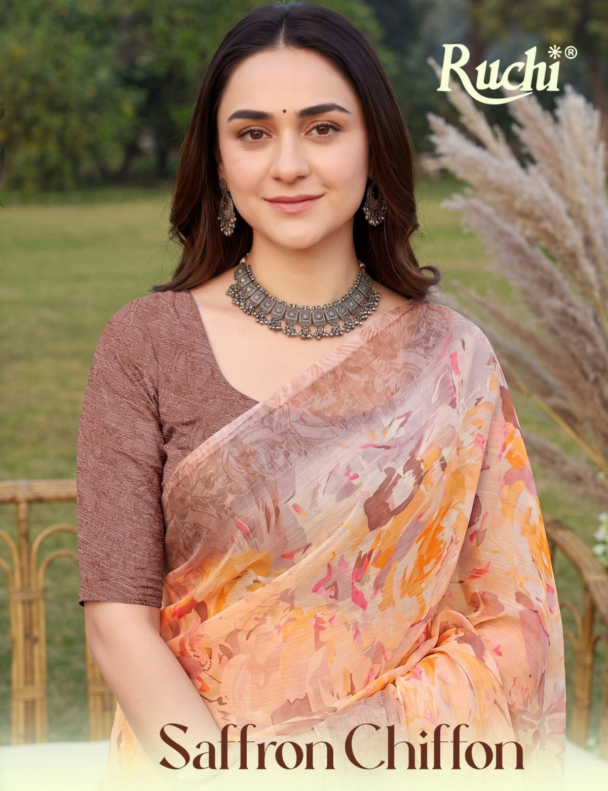Saffron Chiffon 273 Ruchi Sarees Wholesaler India