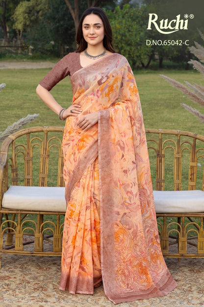 Saffron Chiffon 273 Ruchi Sarees Wholesaler India