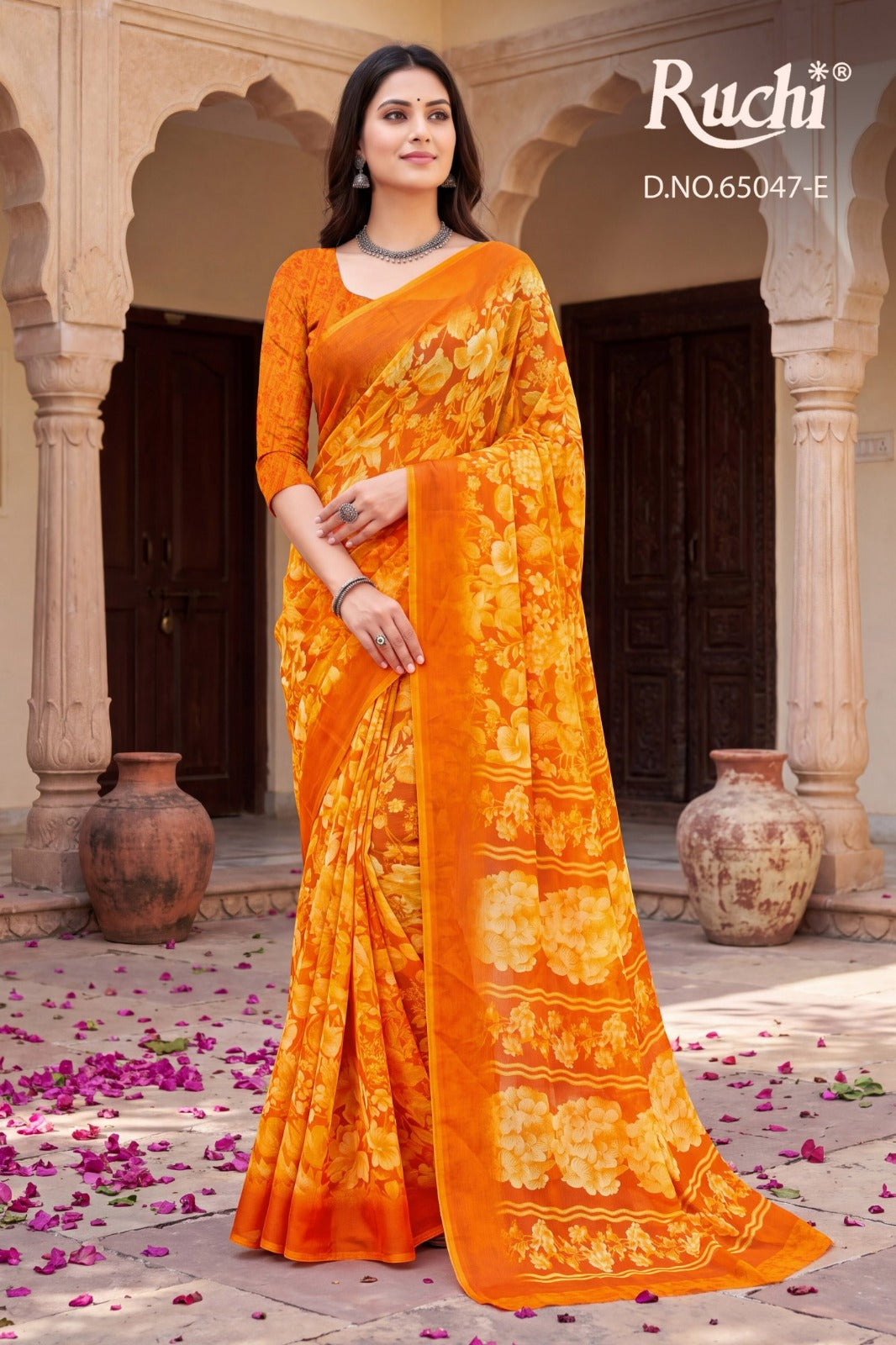Saffron Chiffon 276 Ruchi Sarees Wholesale Price