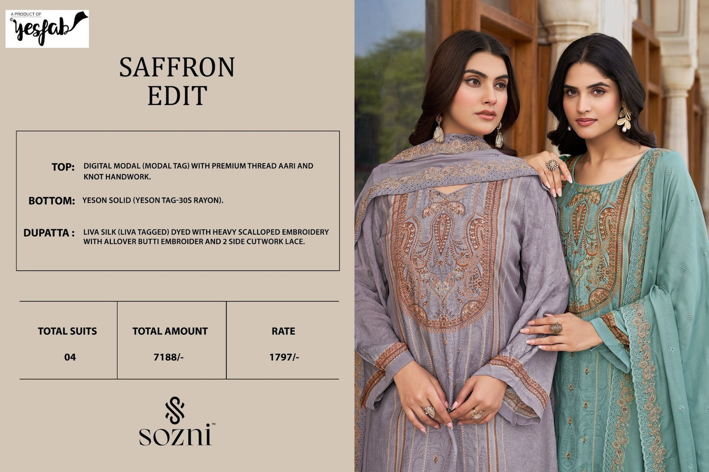 Saffron Edit Sozni Yesfab Modal Pant Style Suits Supplier Ahmedabad