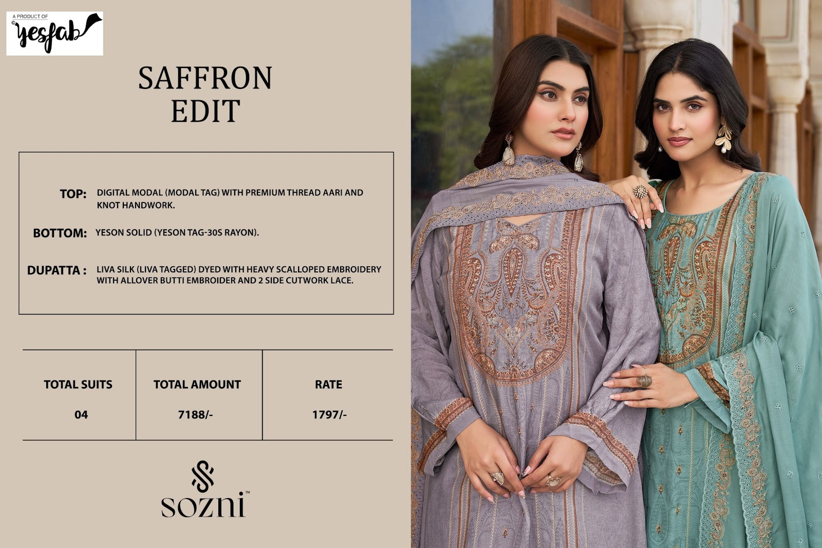 Saffron Edit Sozni Yesfab Modal Pant Style Suits Supplier Ahmedabad