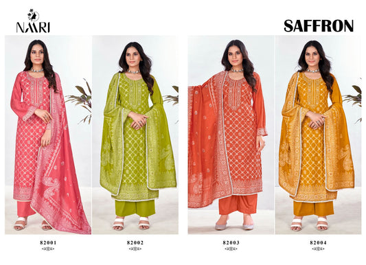 Saffron Naari Muslin Jacquard Pant Style Suits Manufacturer Gujarat