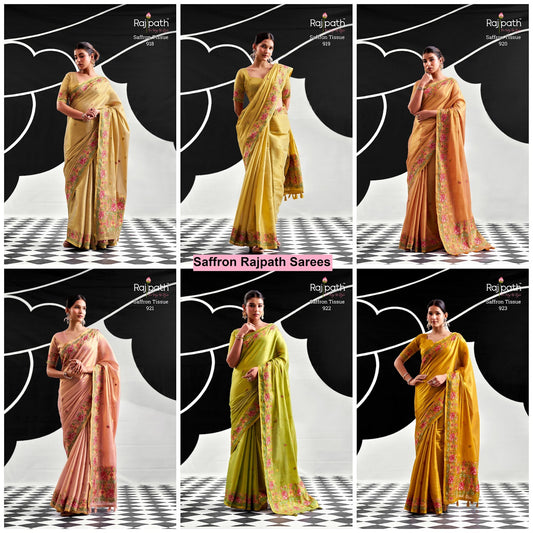 Saffron Rajpath Tissue Silk Sarees Manufacturer