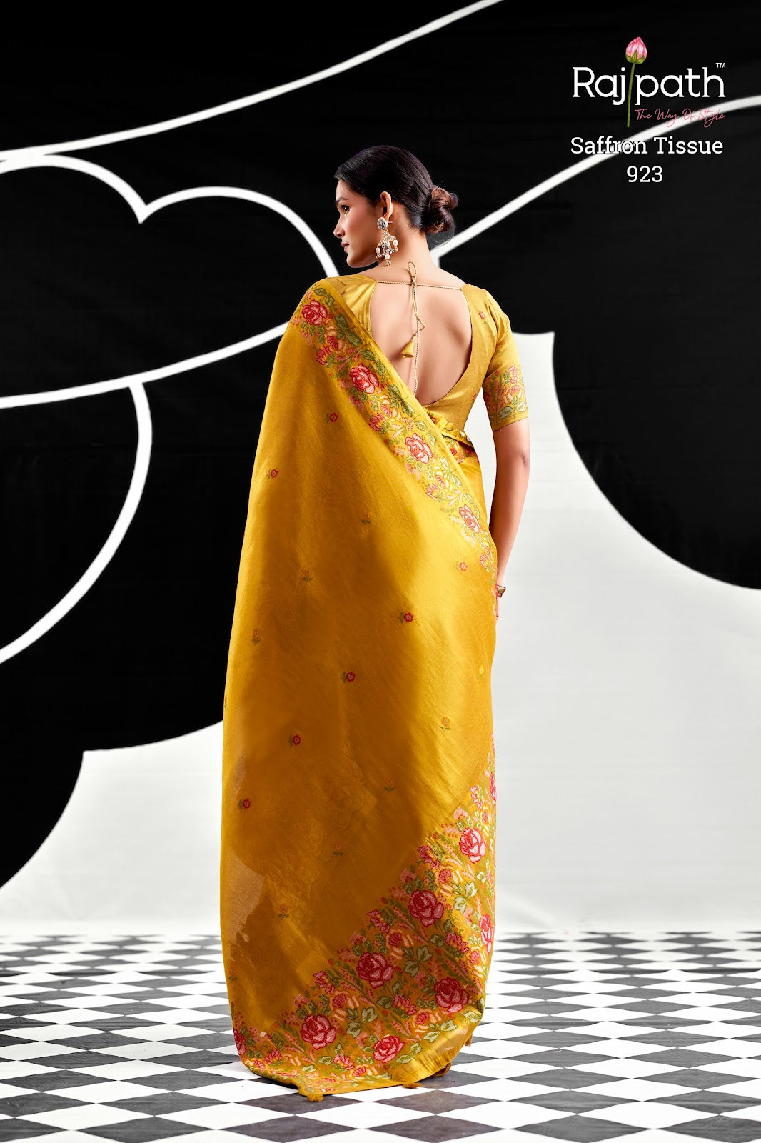 Saffron Rajpath Tissue Silk Sarees Manufacturer