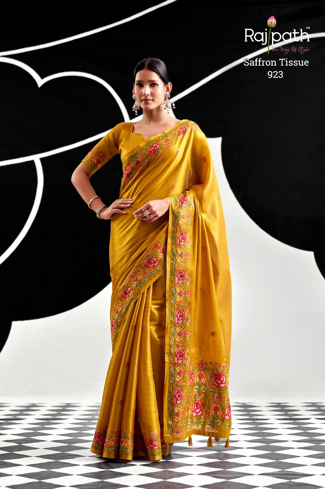 Saffron Rajpath Tissue Silk Sarees Manufacturer