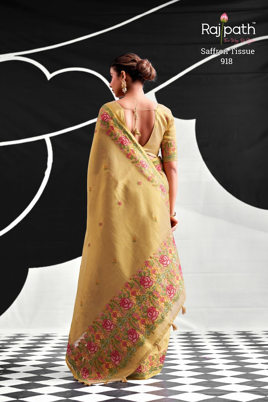 Saffron Rajpath Tissue Silk Sarees Manufacturer