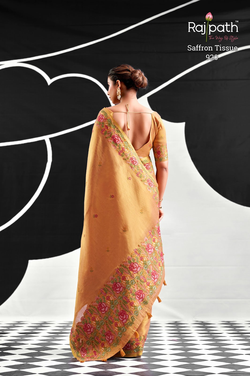 Saffron Rajpath Tissue Silk Sarees Manufacturer