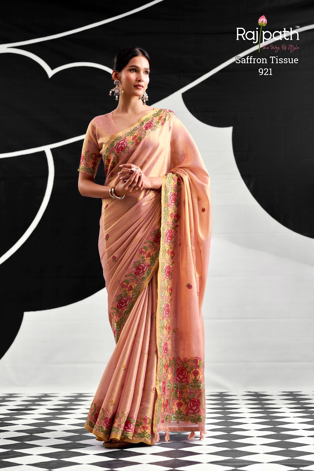 Saffron Rajpath Tissue Silk Sarees Manufacturer
