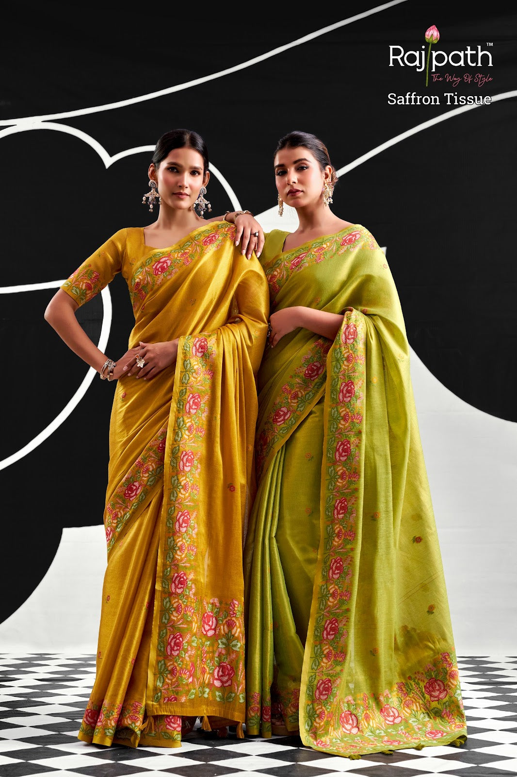 Saffron Rajpath Tissue Silk Sarees Manufacturer
