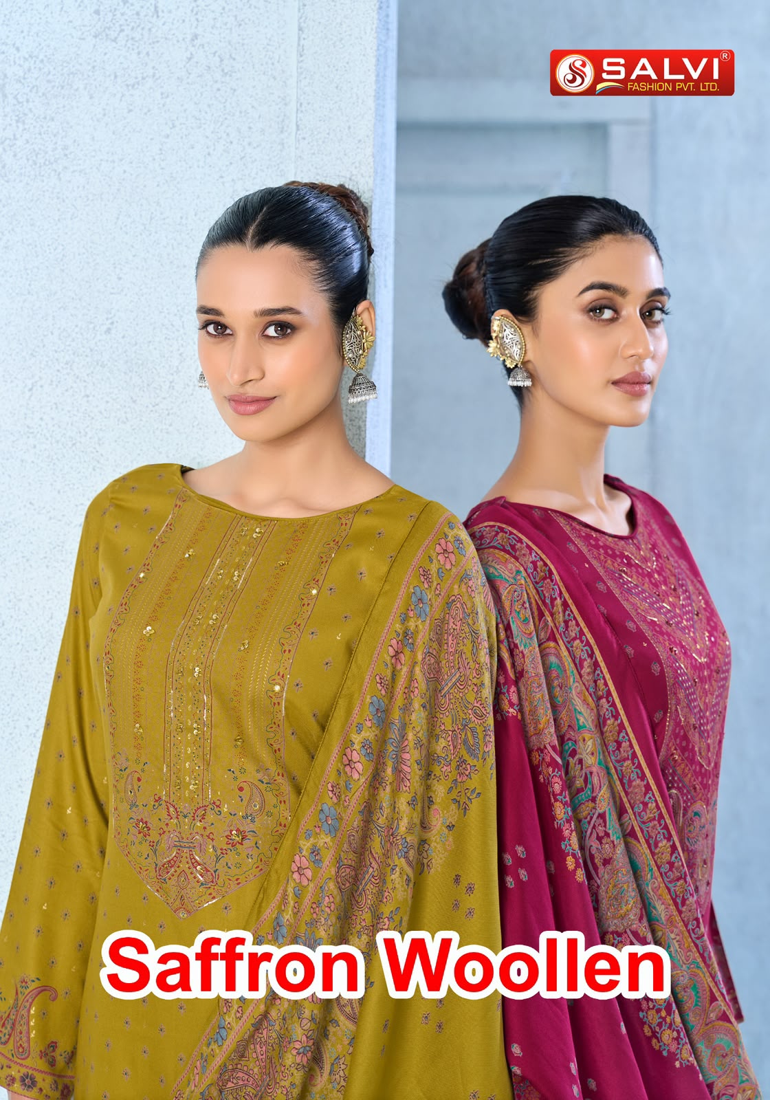 Saffron Woollen Salvi Fashion Viscose Pashmina Suits Manufacturer Gujarat