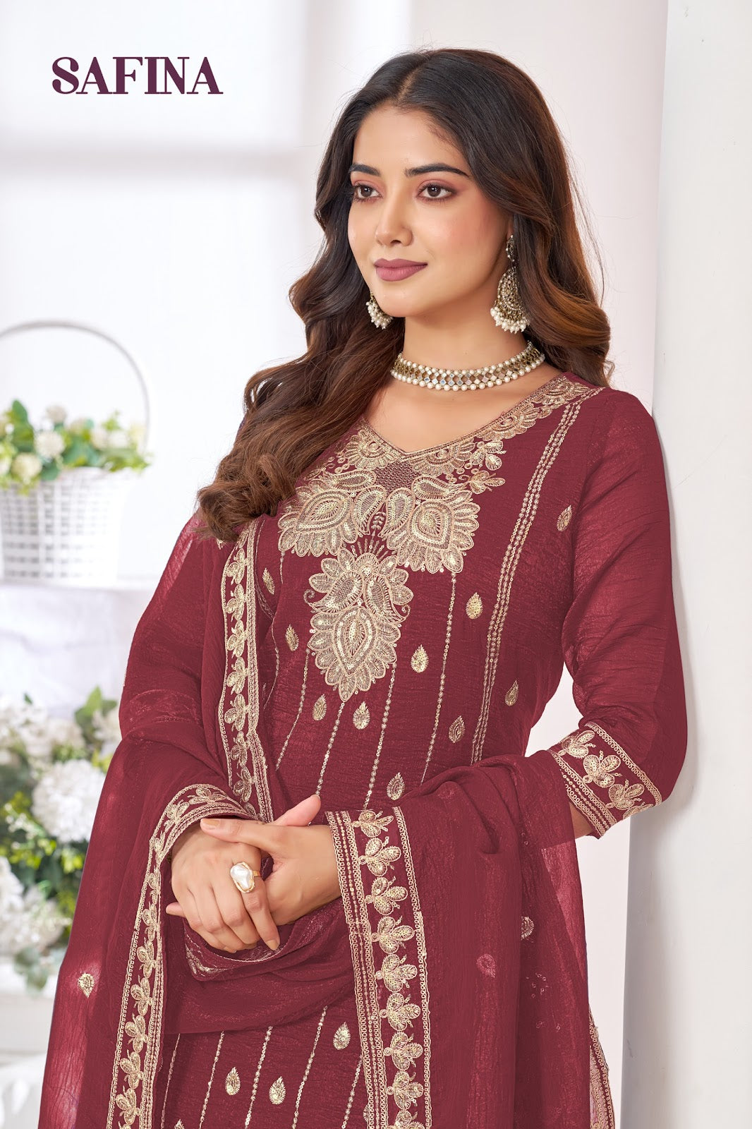 Safina Banwery Chinon Readymade Plazzo Style Suits Supplier Ahmedabad