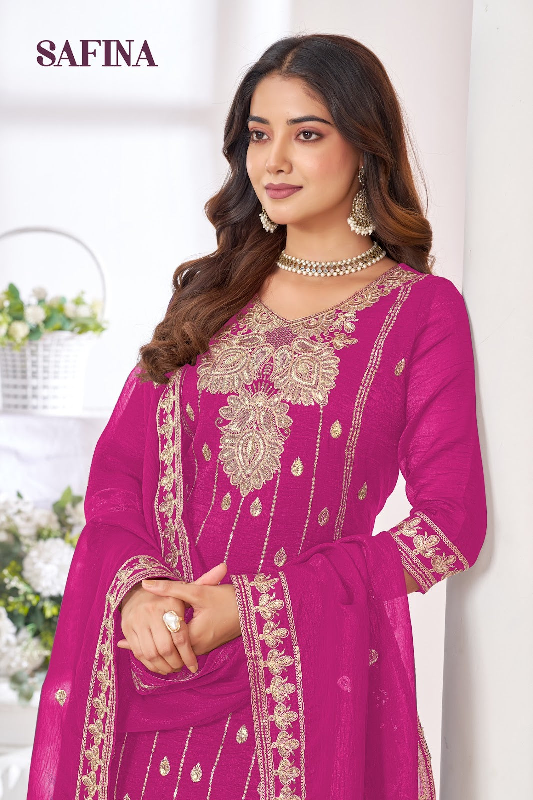 Safina Banwery Chinon Readymade Plazzo Style Suits Supplier Ahmedabad