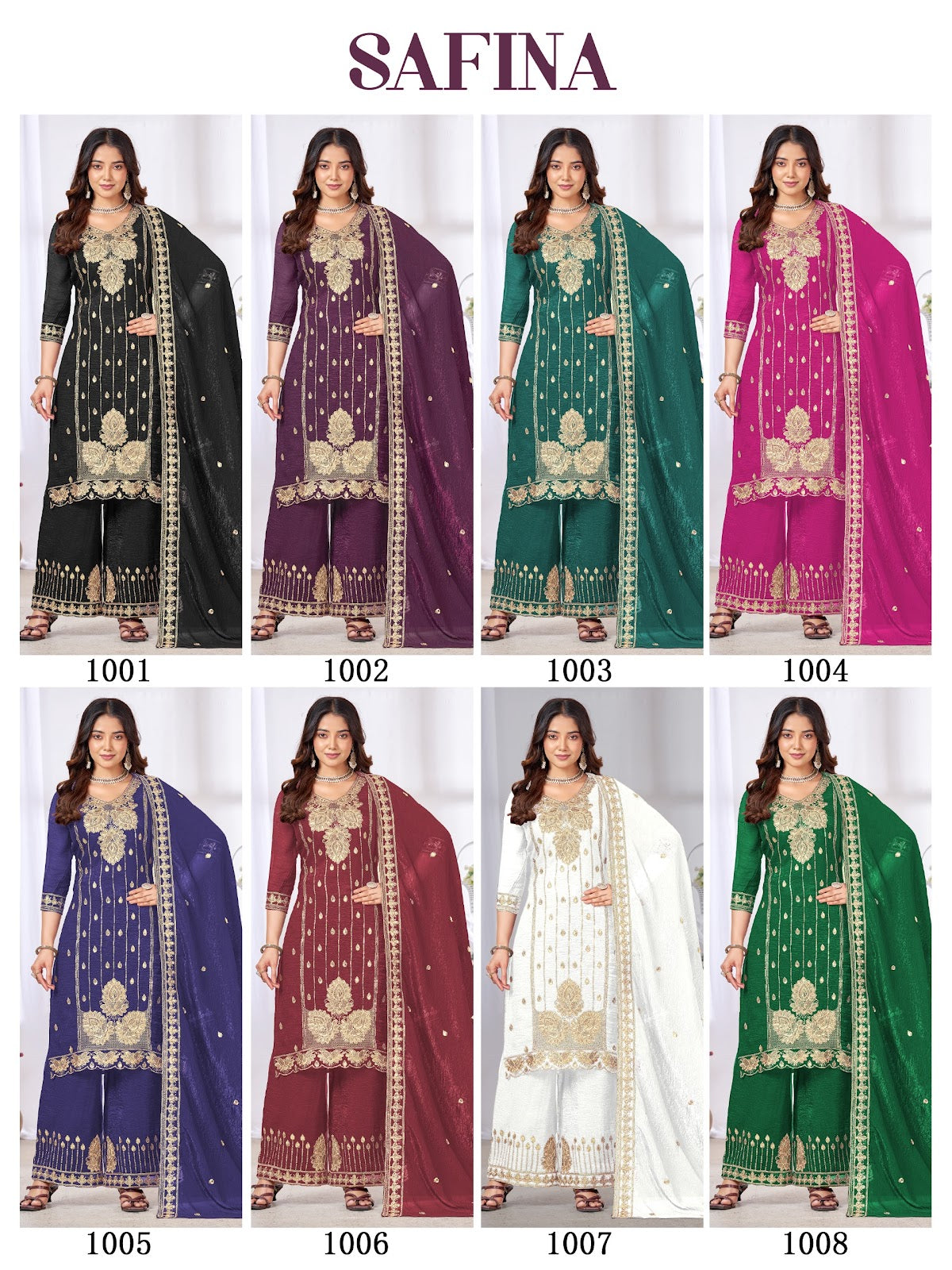 Safina Banwery Chinon Readymade Plazzo Style Suits Supplier Ahmedabad