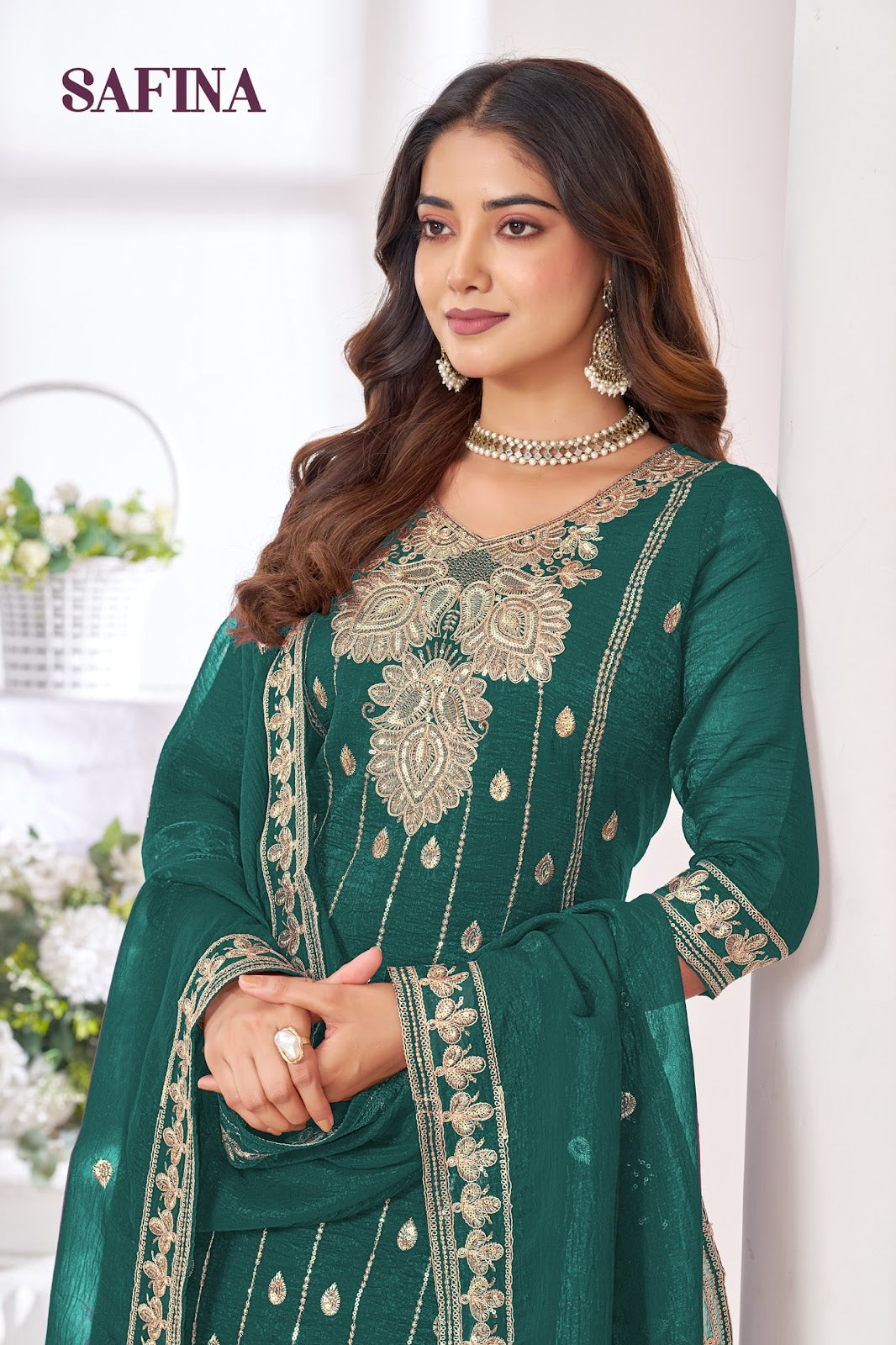 Safina Banwery Chinon Readymade Plazzo Style Suits Supplier Ahmedabad