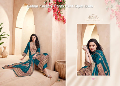 Safina Karachi Prints Jam Satin Pant Style Suits Supplier India