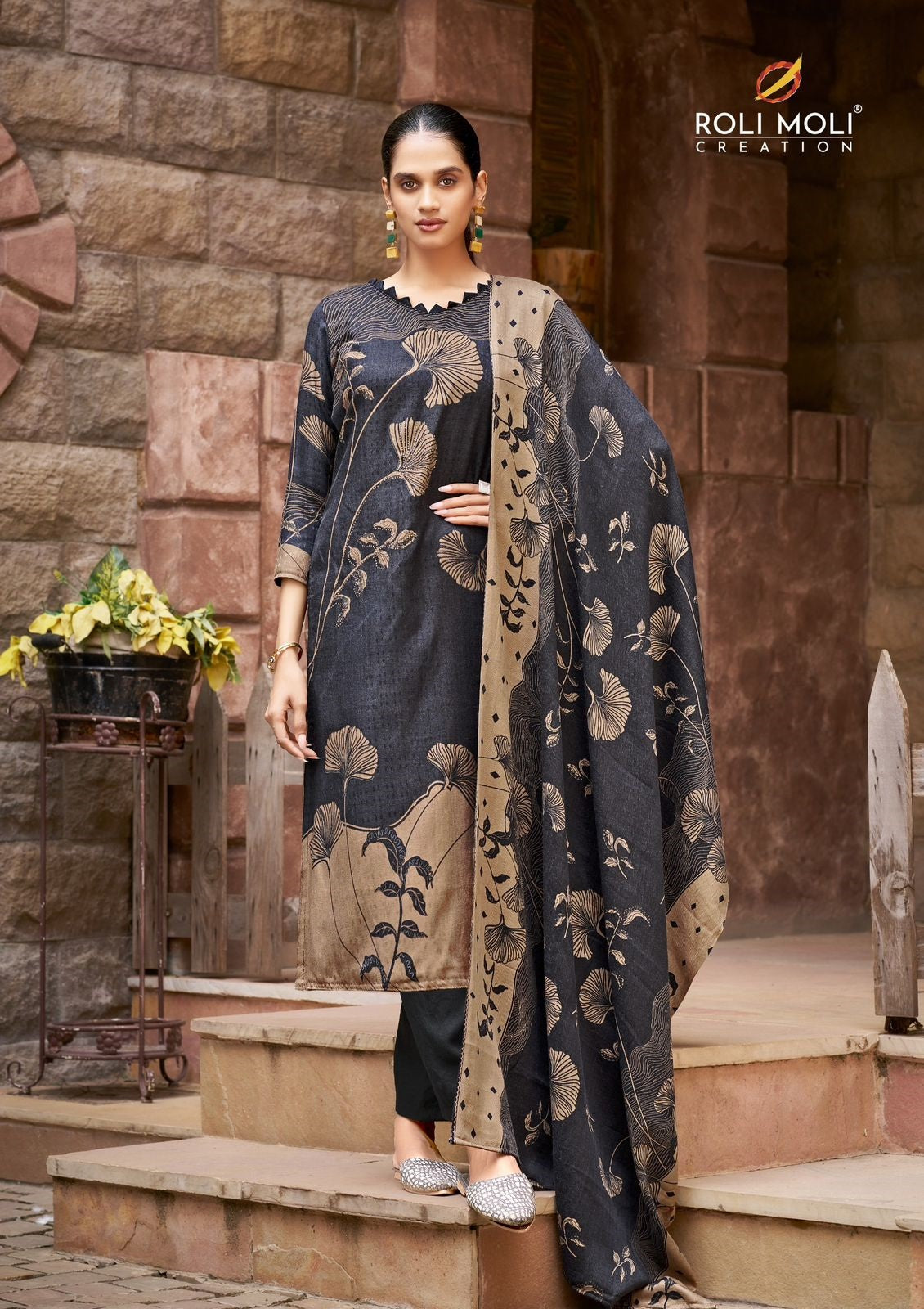 Safina Roli Moli Karachi Pashmina Salwar Suits Wholesale Rate