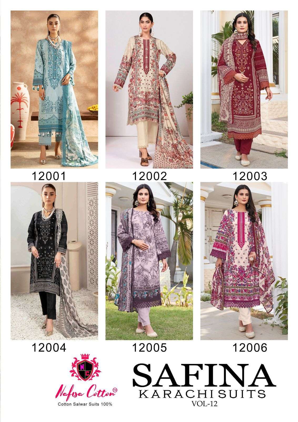 Safina Vol 12 Nafisa Cotton Karachi Salwar Suits Wholesaler Ahmedabad