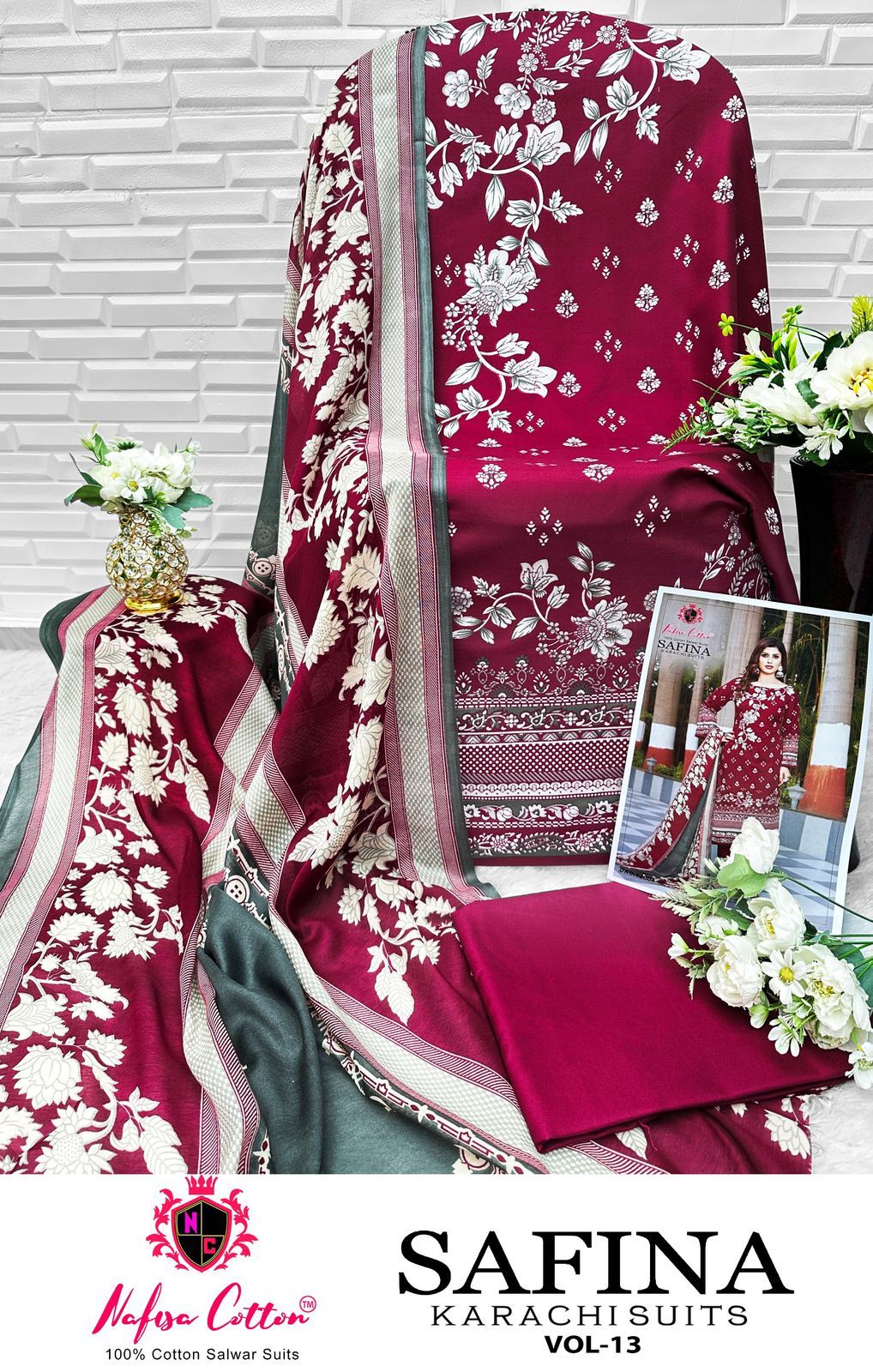 Safina Vol 13 Nafisa Cotton Karachi Salwar Suits Exporter India