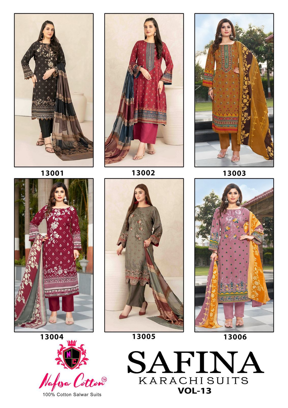 Safina Vol 13 Nafisa Cotton Karachi Salwar Suits Exporter India