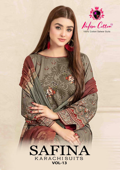 Safina Vol 13 Nafisa Cotton Karachi Salwar Suits Exporter India