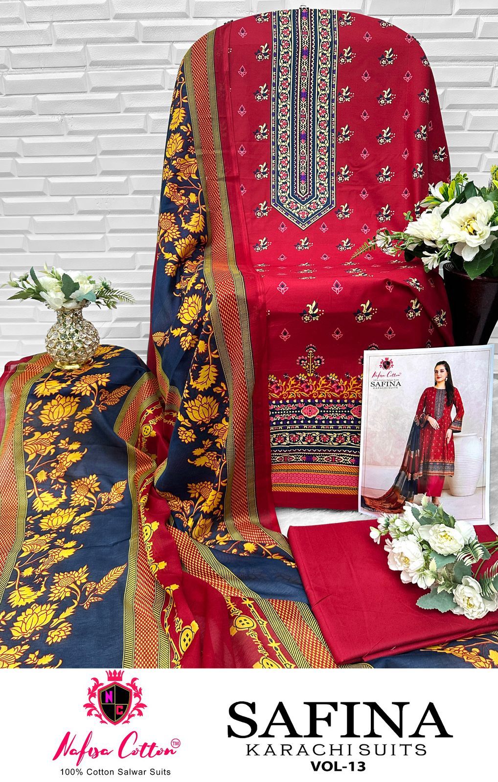 Safina Vol 13 Nafisa Cotton Karachi Salwar Suits Exporter India