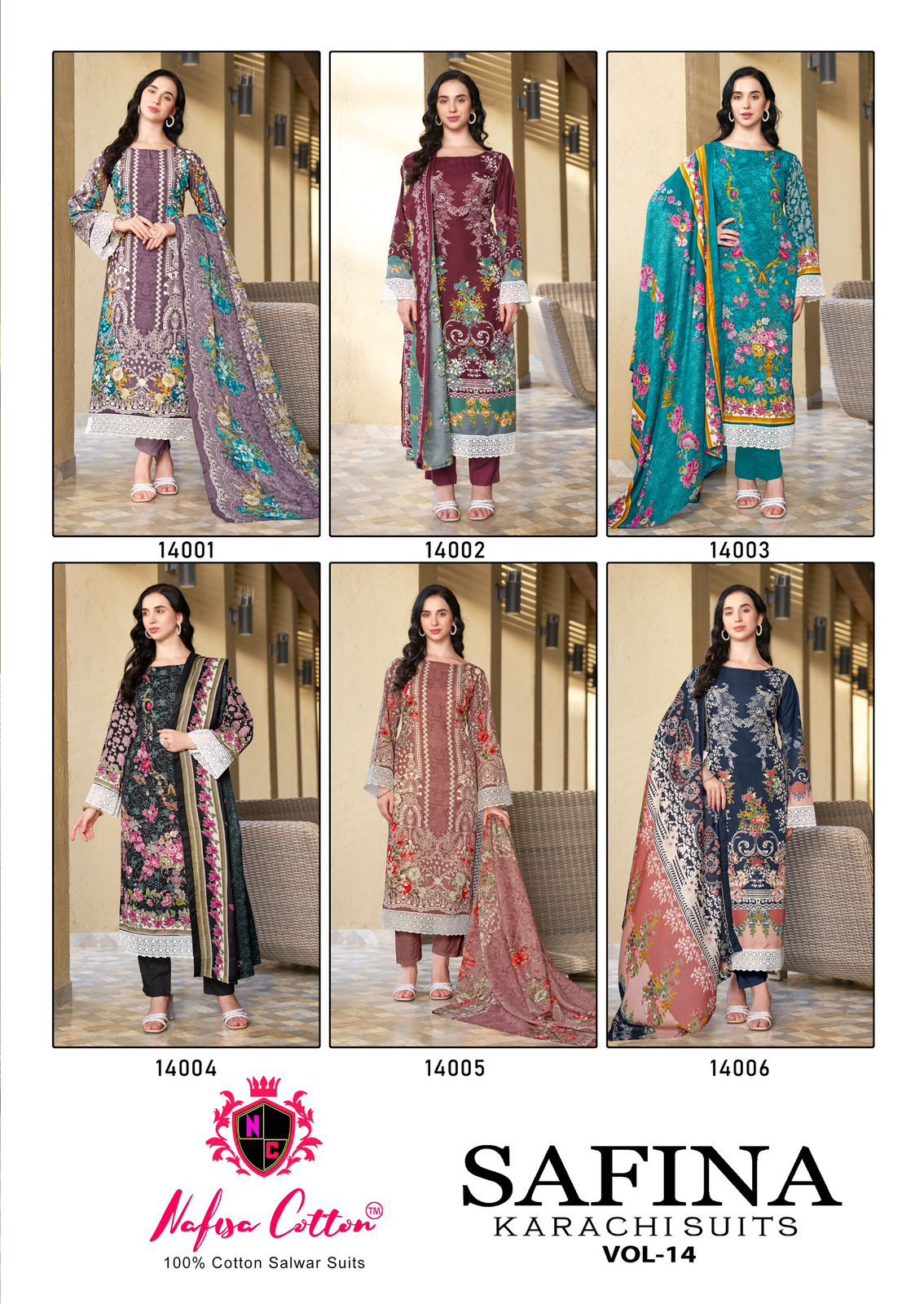 Safina Vol 14 Nafisa Cotton Karachi Salwar Suits Supplier