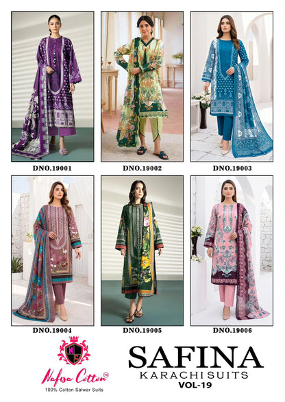 Safina Vol 19 Nafisa Cotton Mix Cotton Karachi Salwar Suits Wholesaler
