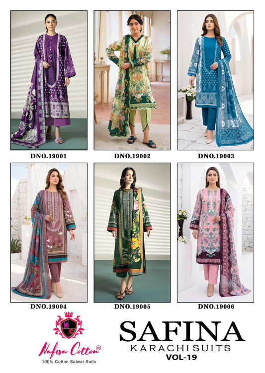 Safina Vol 19 Nafisa Cotton Mix Cotton Karachi Salwar Suits Wholesaler